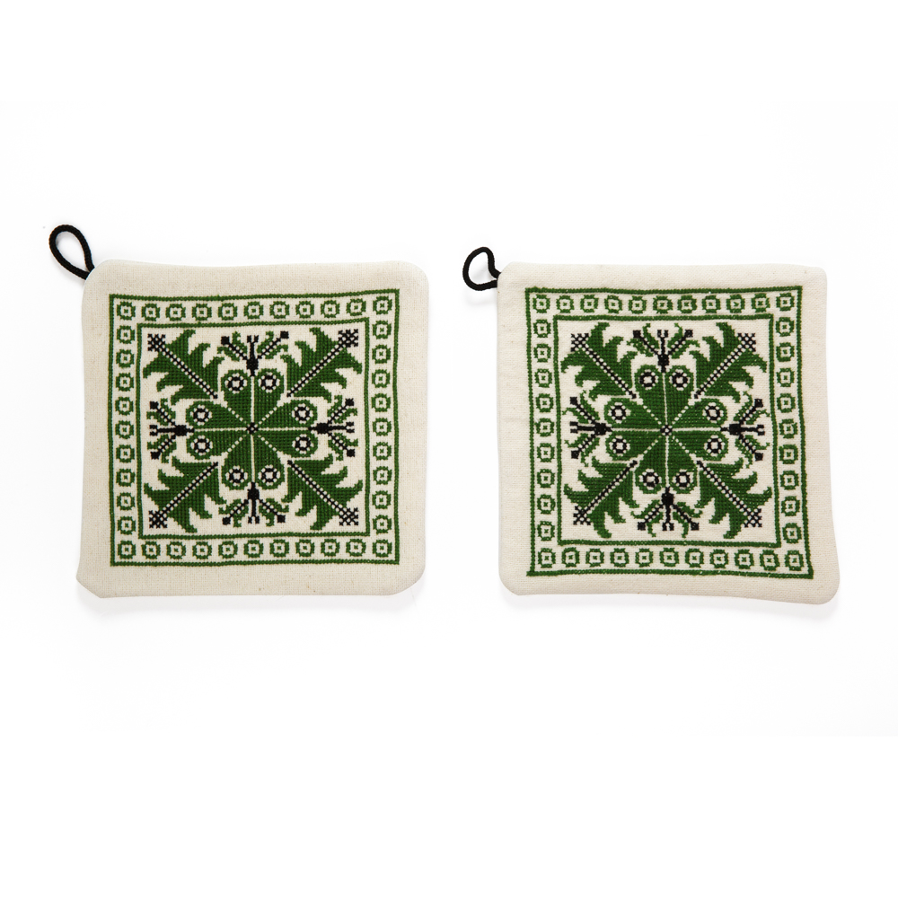 Hebron (Green) Potholders 100 Cotton Handmade Potholders Sunbula